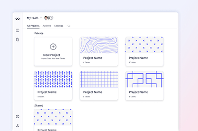 Workspace and Projects cards folders ui
