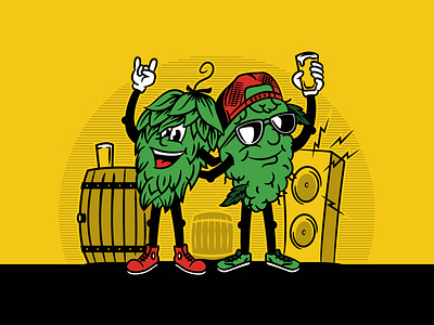 Couple of Buds beer buds cannabis cartoon character hops illustration music weed