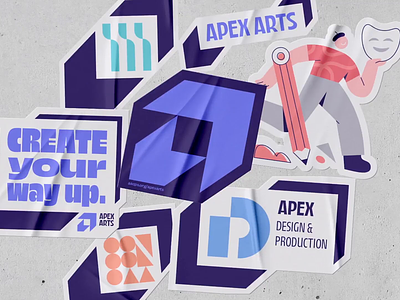 Apex Arts 02 apex arrow art art deco arts brackets branding chevrons design education geometric illustration logo motion purple school typography video