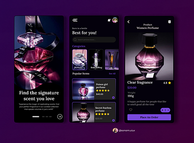 Perfume App UI Design app design graphic design typography ui ux