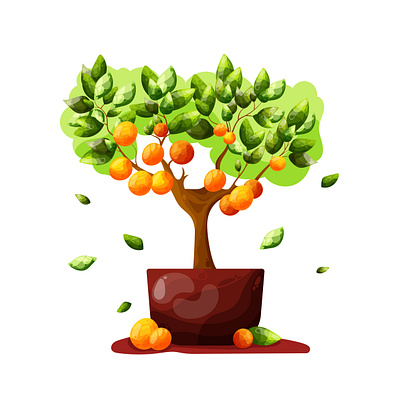 the isolated flat orange tree with many oranges fruit and leaves art design digital flat design graphic design illustration vector
