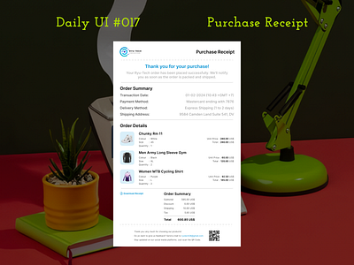 Daily UI #017 - Purchase Receipt app chart daily ui day 17 desktop invoice mobile purchase receipt shopping ui ux website