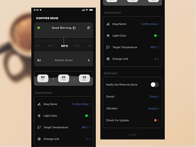 Temperature dashboard app coffee coffee mug app dashboard ios app ui user interface design visual design