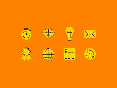 Branding Icons for an Independent Consultant brand branding branding icons certification consultancy consultant email envelope globe icon icons lightbulb linkedin mail orange ribbon shine soar timer yellow