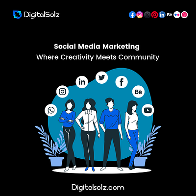 social media marketing where creativity meets community branding business business growth design digital marketing digital solz illustration marketing social media marketing ui