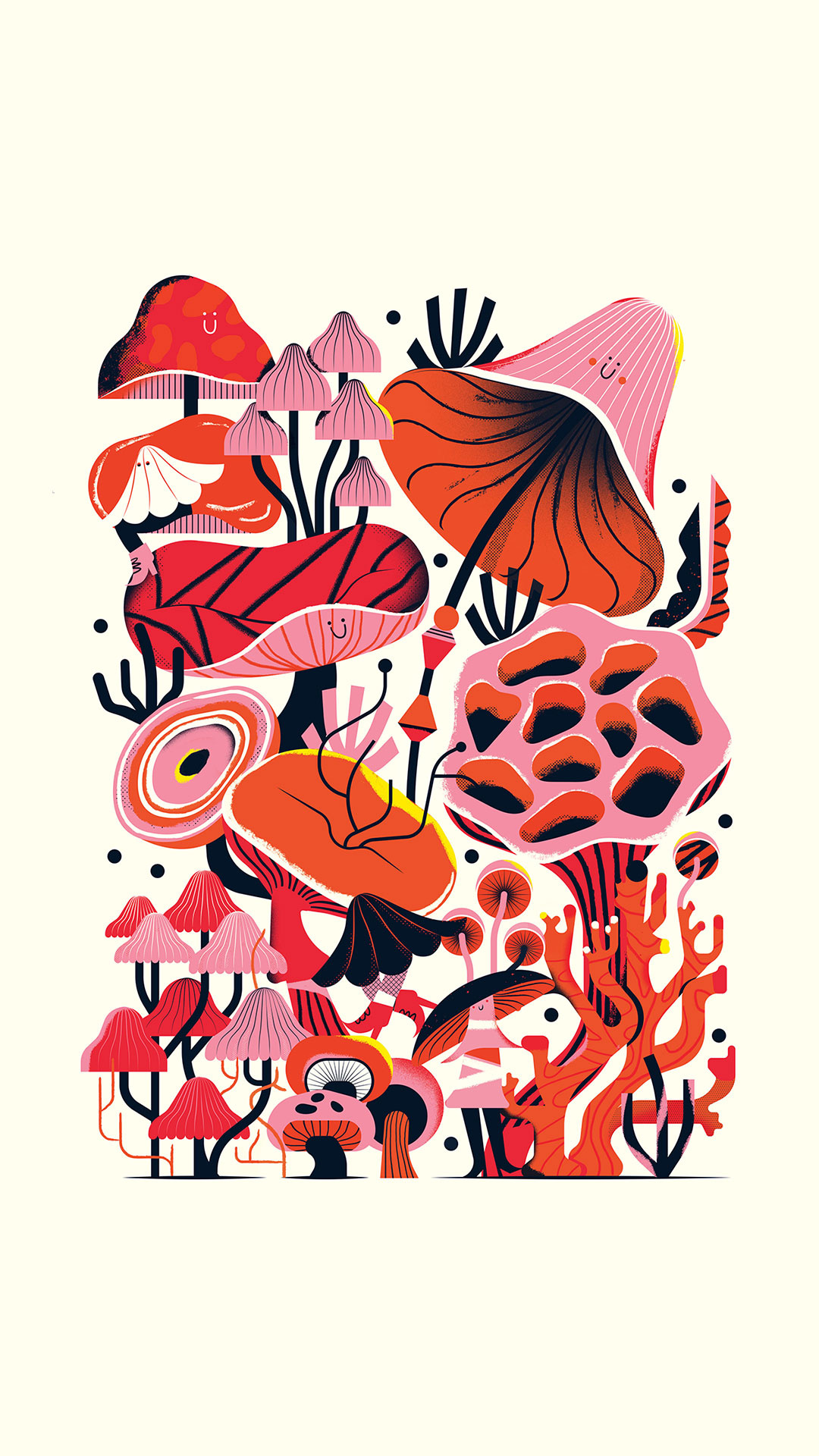 Champignons de Paris adobe character exhibition funny illustration illustrator mushroom orange paris screenprint texture vector