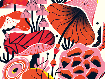 Champignons de Paris adobe character exhibition funny illustration illustrator mushroom orange paris screenprint texture vector