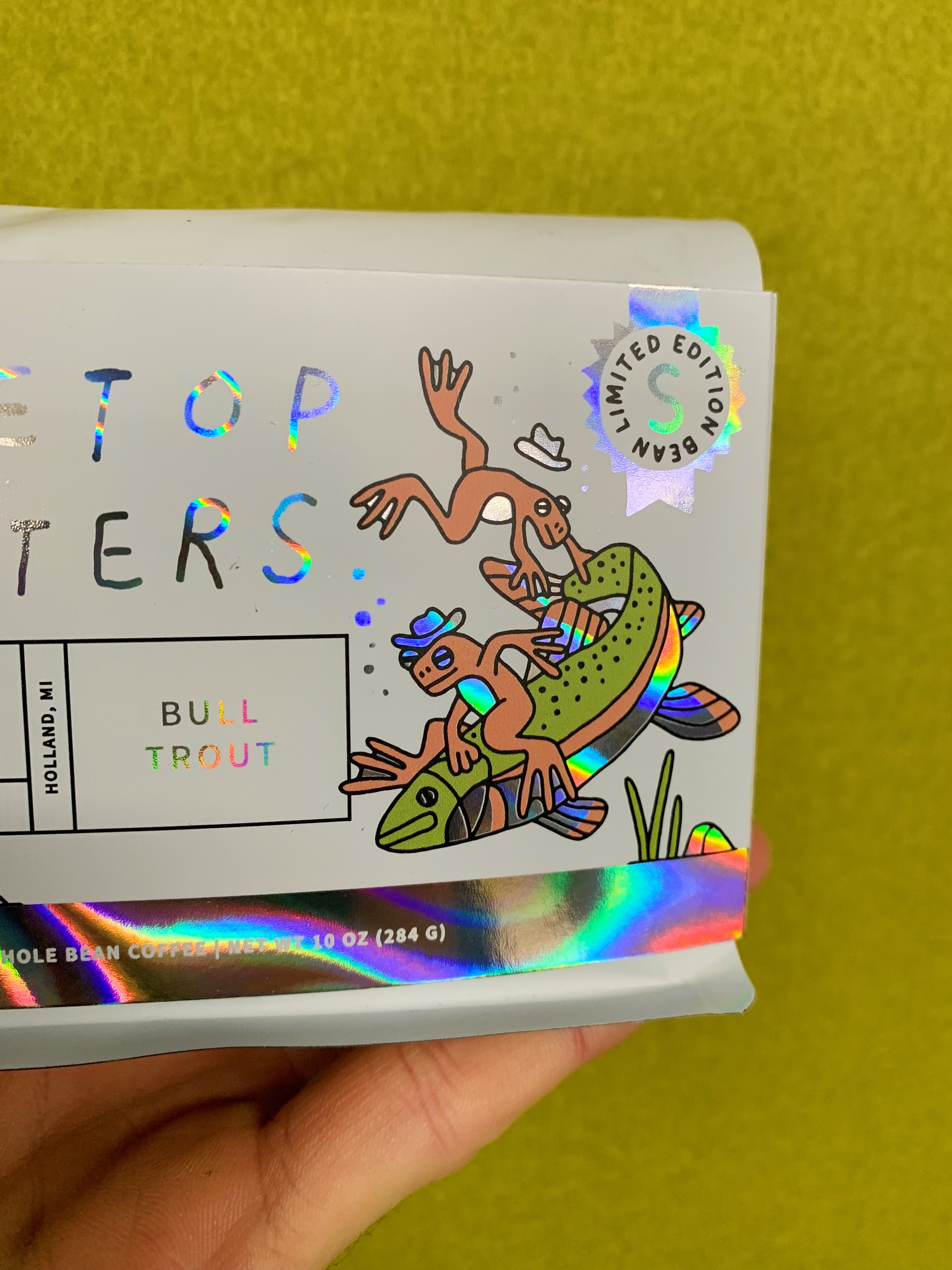 Bull Trout bull cafe coffee design fish fishing fly frog grand holland holographic michigan packaging rapids roaster rodeo stove top trout