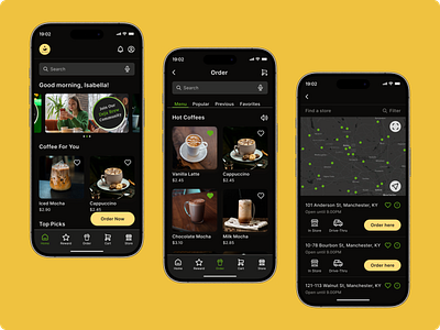 Deja Brew - Cafe App Design ☕ cafe app coffee app dark mode ios app mobile app ui design uxui design