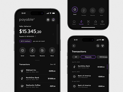 Payable | Finance App bank banking e wallet finance mobile app money payment prototype transaction transfer wallet