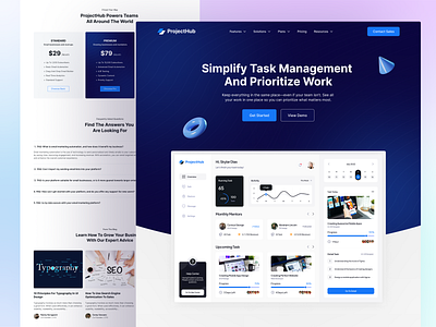 ProjectHub - Project Management Landing Page app land landing page landing page ui manage clients management product product design project management project planing task management task manager task reminder task tracker team manage ui design ux design web web app web application