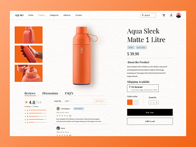 Aqua Sleek Water bottle Landing page 3d app branding design graphic design illustration logo ui ux vector