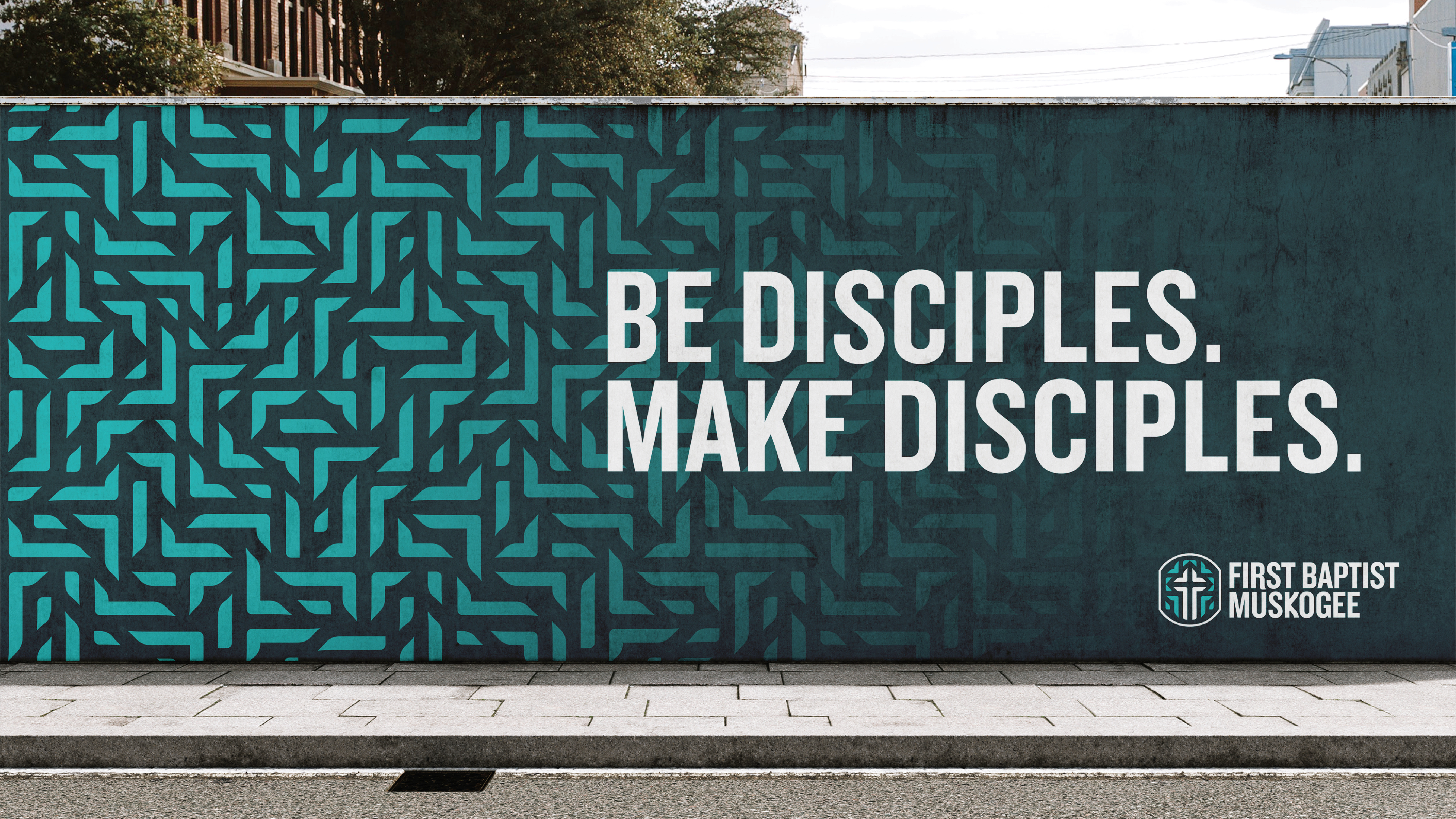 First Baptist Muskogee Outdoor Sign for Community Outreach branding christian branding christian logo church church logo church marketing cross branding identity design outreach design pattern design