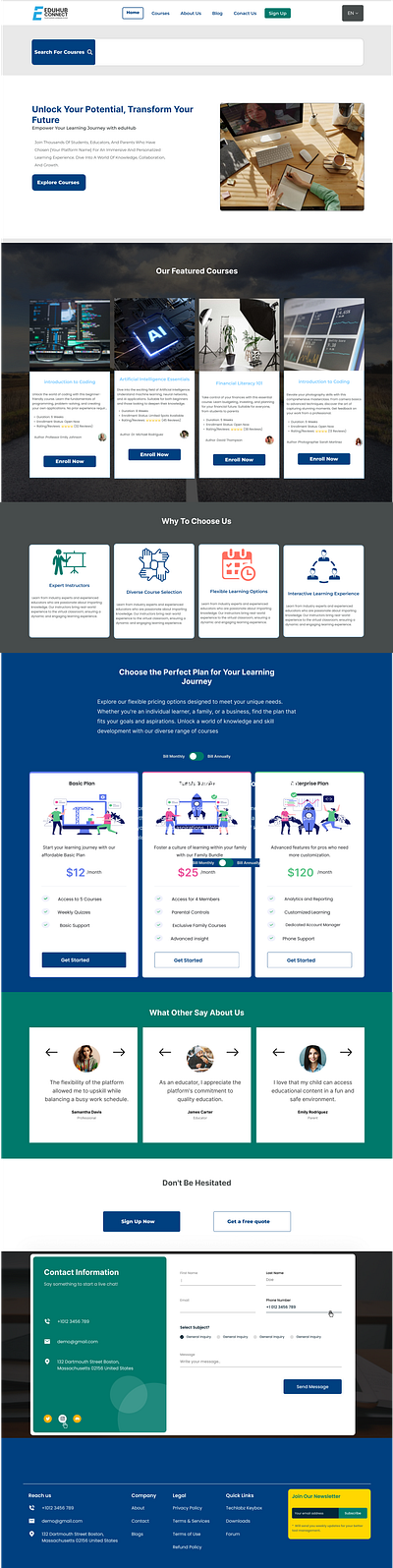 EDUHub Platform For Elearning education platform elearning platform figma landingpage ui ux design