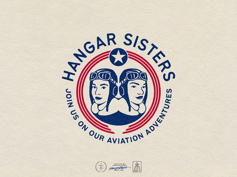 Hangar Sisters Logo Design airplane aviation badge brand design brand identity branding branding design character classic emblem face illustrator logo logo design mascot retro simple vintage visual identity woman