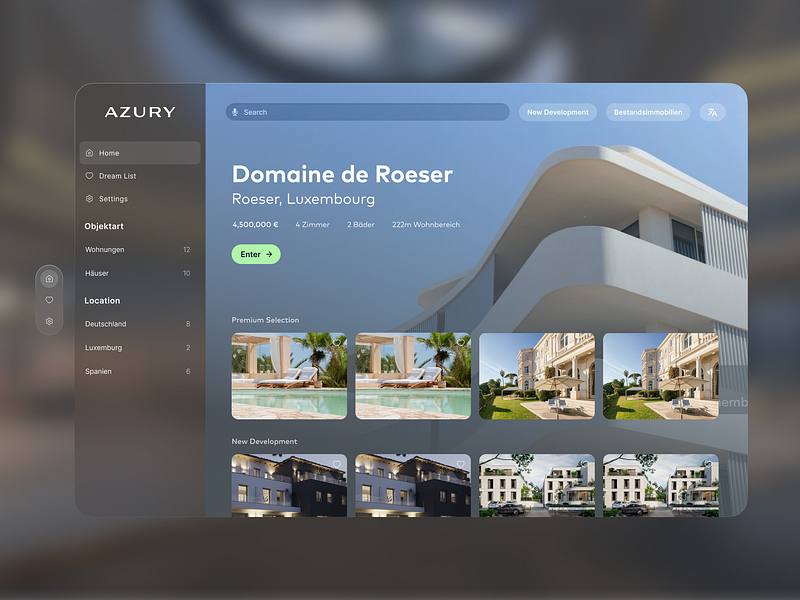 VR MR visionOS Concept | Home screen for Real Estate App 3d branding figma immersive mixed reality real estate ui user interface ux virtual reality visionos