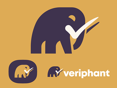Veriphant Logo animal approve branding check check mark checkmark elephant identity illustration logo logo design logos mammoth mascot mastadon verify