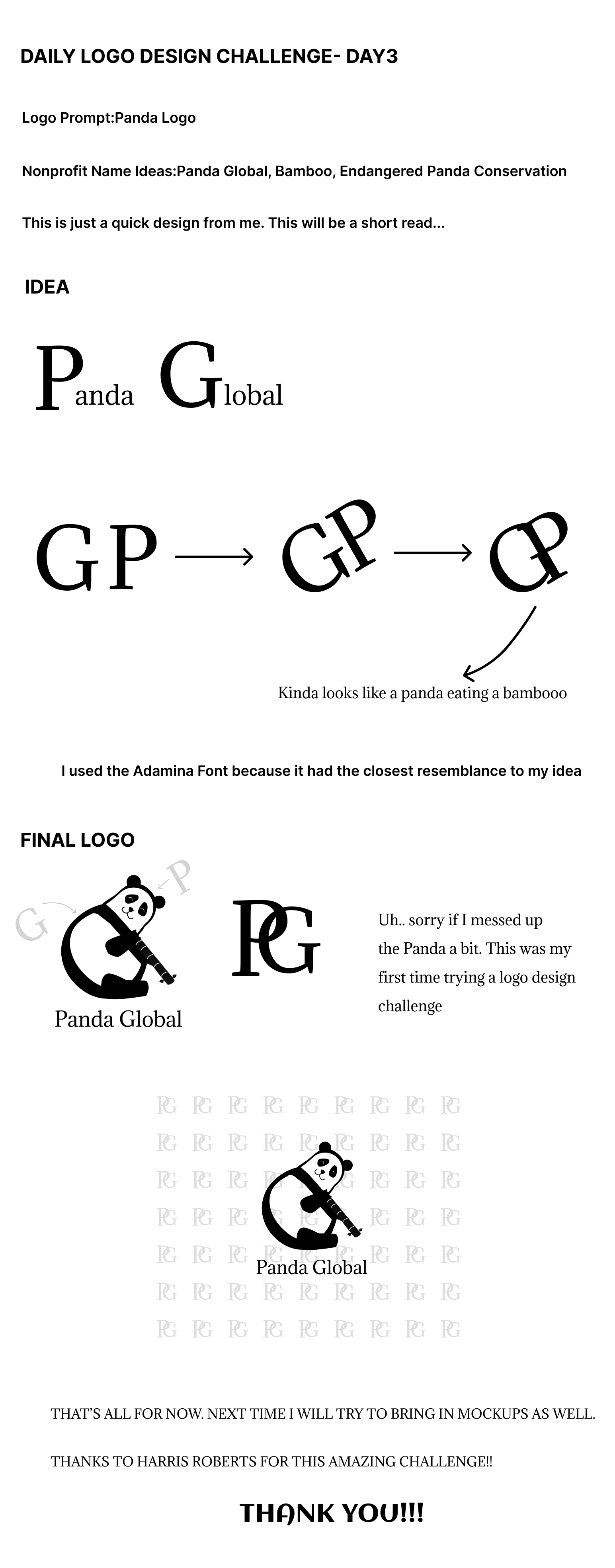 DAILY LOGO DESIGN CHALLENGE- DAY3 branding challenge dailylogodesignchallenge design graphic design harrisroberts logo logodesign panda ui