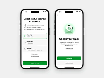 Jemmi AI app | Paywall & Verification screen ai boot chatboot chatgpt email graphic design illustration inbox ios minimal mobileapp paywall pricing subscription typography ui ux verification