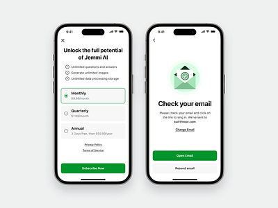 Jemmi AI app | Paywall & Verification screen ai boot chatboot chatgpt email graphic design illustration inbox ios minimal mobileapp paywall pricing subscription typography ui ux verification