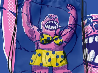 Drawstring Bag Design adobe illustrator bikini drawstring bag fluorescent pink gorilla graphic design illustration procreate