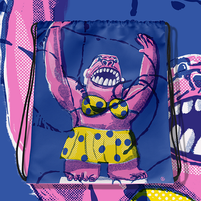 Drawstring Bag Design adobe illustrator bikini drawstring bag fluorescent pink gorilla graphic design illustration procreate