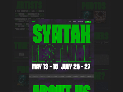 Landing page for music festival "SYNTAX" acid colors concept design design concept festival graphic design landing landing page music music festival ui ux uxui web site