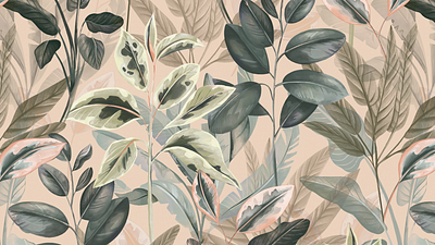 Ficus Jungle Surface Pattern Design all over print apparel botanical fabric design fashion design ficus elastica floral print hand drawn home decor illustration jungle pattern design pink and green plant oasis procreate seamless pattern stationery surface pattern design textile design watercolor
