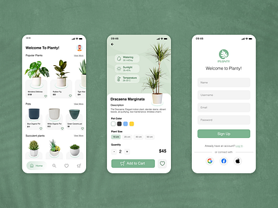 Planty - Mobile App UI Design for Plant shopping application concept design design e commerce mobile product design ui ux