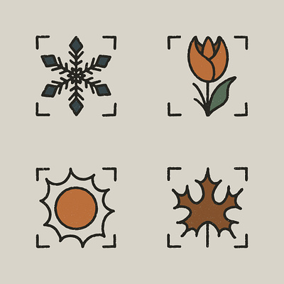 Seasonal Icons fall flower iconography icons illustration leaf leaves season seasons snowflake spring summer sun tulip winter