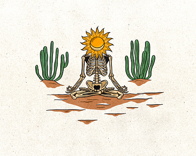 Inhale curiosity, exhale hesitation arizona bohemian cactus desert desert art desert illustration illustration meditate meditate skeleton meditation merch designer outline print artist skate illustration skeleton skeleton sun skull art sun sun and moon surf illustration