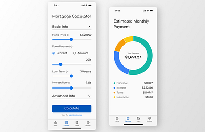 Mortgage Calculator accordion art calculator chevron dailyui design donut chart financial fintech graphic design illustration information information icon loan mortgage mortgage calculator slider ui ux vector