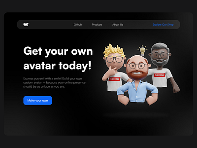 Webly - Custum Avatar Maker | Website Landing Page Concept 3d app dark design graphic design illustration landing page ui ux