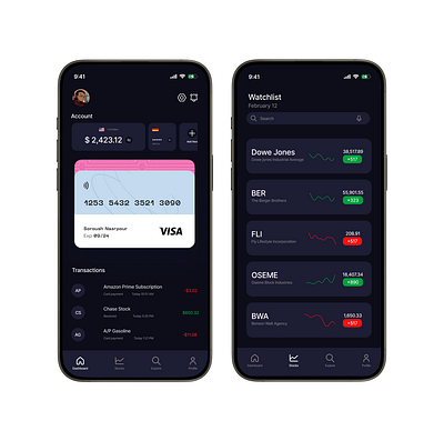 Fintech Mobile app (Dark mode) ui