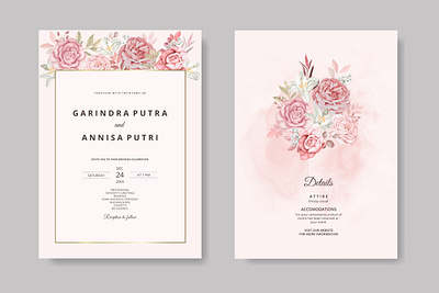 wedding invitation template set with dusty brown floral frame wedding