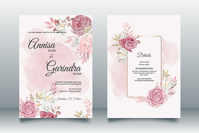 wedding invitation template set with dusty brown floral frame wedding
