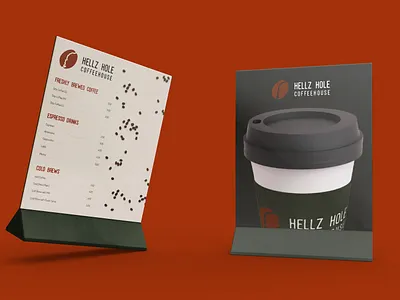 Hellz Hole Coffeehouse Table Tents brandidentity branding coffee logo logodesign menu modern restaurant simple vector