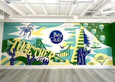 Bay Club mural illustration landscape mural murals ocean pickleball san fransisco typography