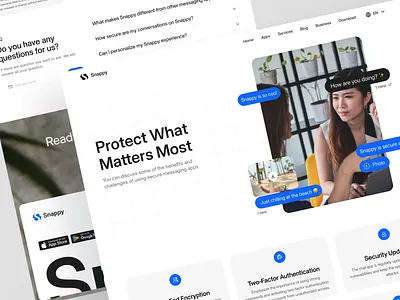 Snappy - Security Page authentication chat chatting communication community data encryption message messenger minimalist protection security talk trust ui user privacy web web design webpage website