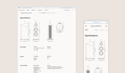 B&W - Specifications page branding typography ui ux