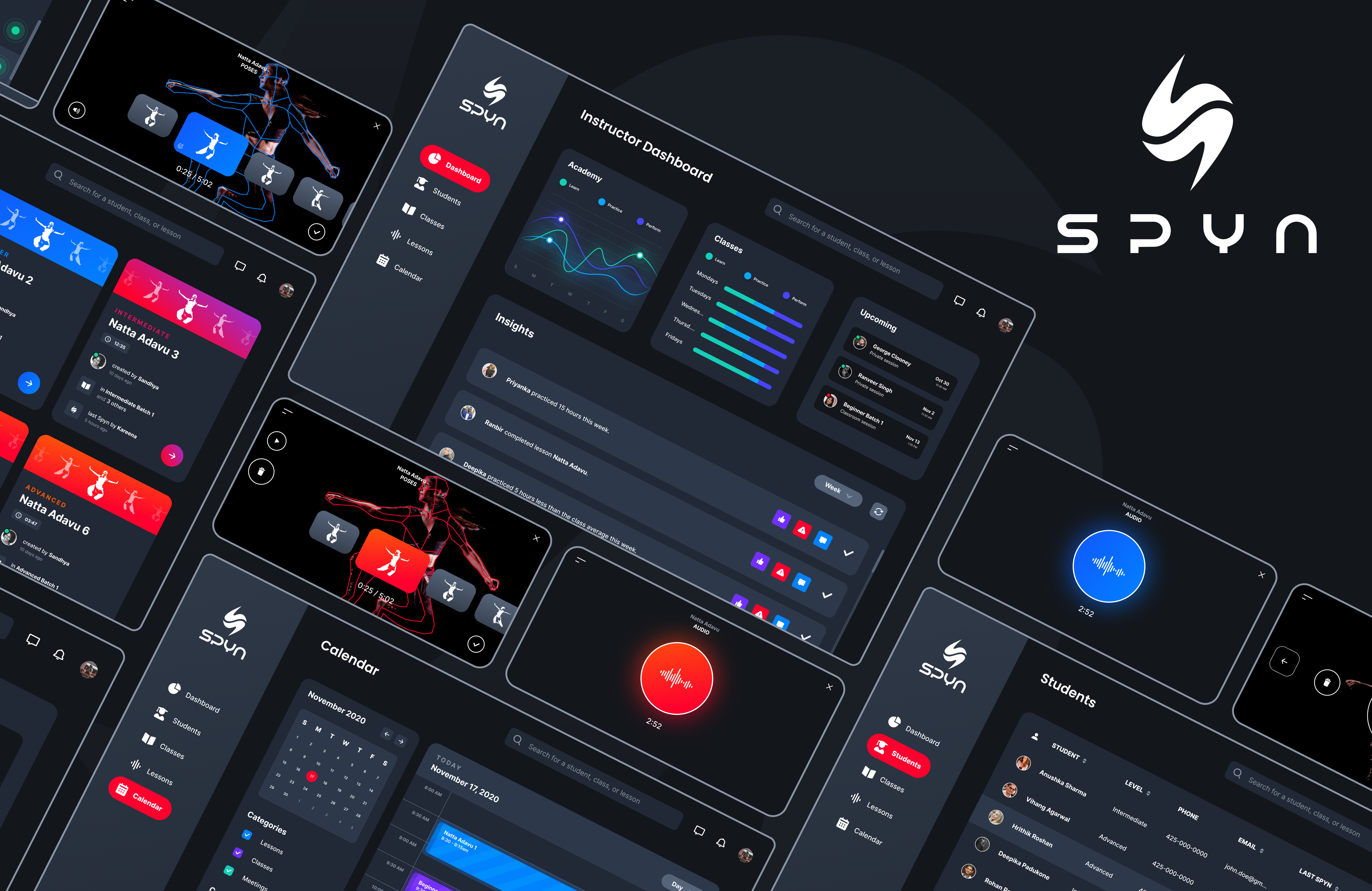 Spyn V1 - AI-powered dance lessons ai algorithm app app design audio computer vision cv dance dark dashboard fitness mobile spyn training ui ux video web