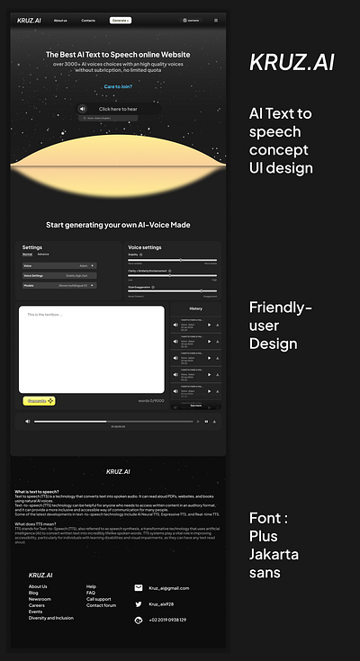 Kruz Ai - Text to speech AI Website concept UI Design ai figma graphic design landingpage ui website