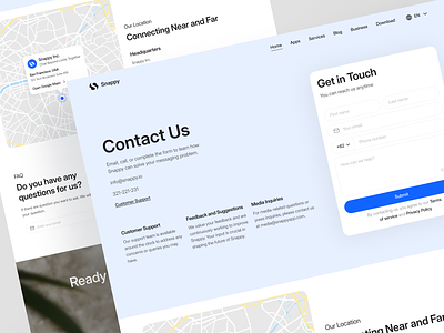 Snappy - Contact Us Page chat clean clean design contact form contact page contact us contact us page conversation customer service design engagement landing landing page message minimalist page product ui website website app
