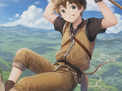 Anime Art Design anime wall hanging boy trekking hill climbing mountains