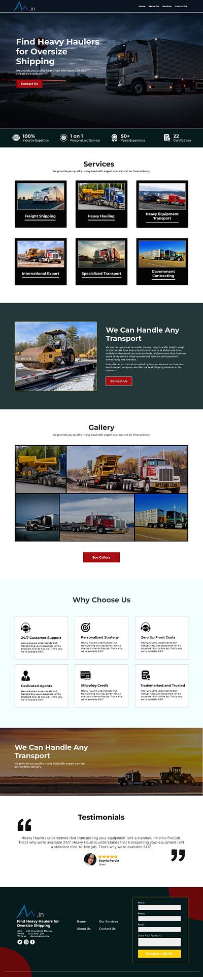 Oversize Transport Website Layout landig page optin page ui website design website development