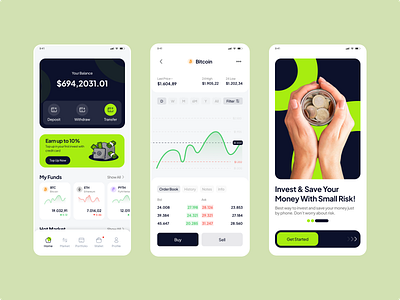 Crypto Investing - Mobile App bitcoin chart clean crypto crypto mobile app design fintech invest investing mobile mobile app money stocks trading ui ux