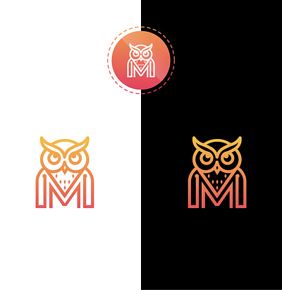 Owl And Letter M Logo animal beak bird branding colorful creative education freedom initial letter m logoground m owl symbol vector