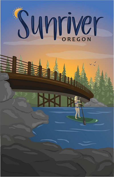 Sunriver, Oregon Destination Poster art design digital painting graphic design illustration typography