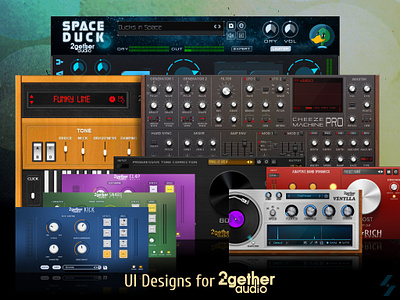 UI Design for 2getherAudio Plugins 2getheraudio ableton audio effects audio plugin cheeze machine fl studio graphic design hard surface kick synth mastering mixing rich drums snare drum space duck ui ui design user interface design vst vst effects vstplugin