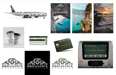 Brilliance Aviation Logo, Branding & Mockups airline branding design elegant graphic design logo typography